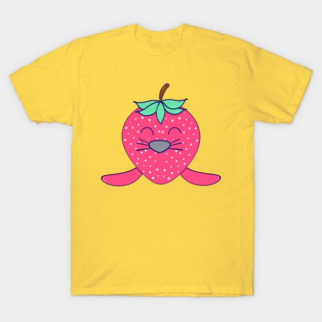 Kawaii Cute Strawberry Baby Seal T-Shirt by vystudio